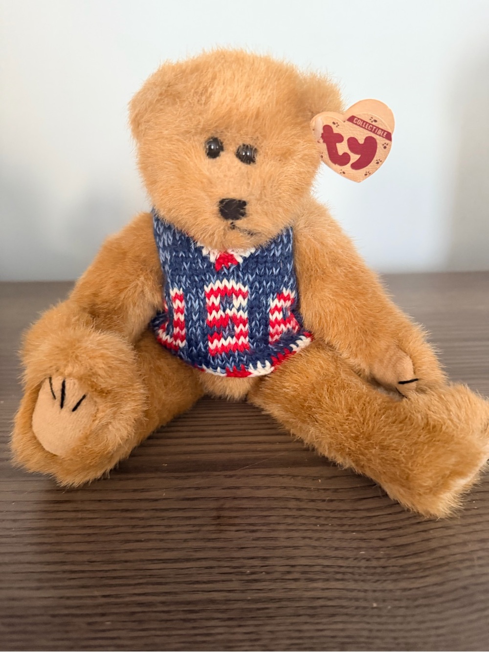 Ty Brown Bear Plush with Blue, Red & White USA Sweater
